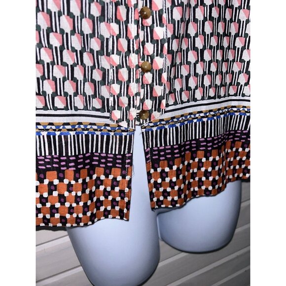 Maeve Anthropologie Sz SMALL  Prema Tank Button Up Top Boho Geo Print EUC - Picture 5 of 10